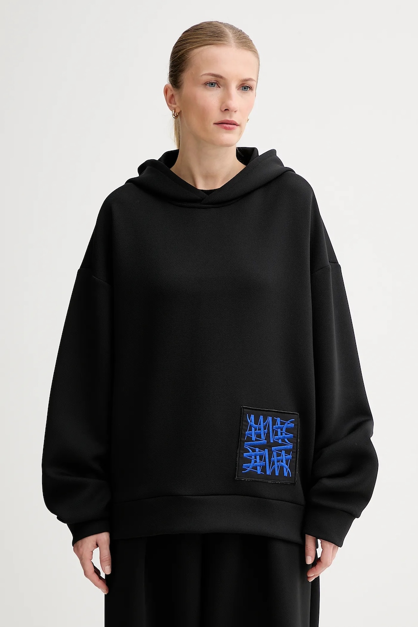 MMC STUDIO bluză culoarea negru, cu glugă, cu imprimeu, VERITE.HOODIE