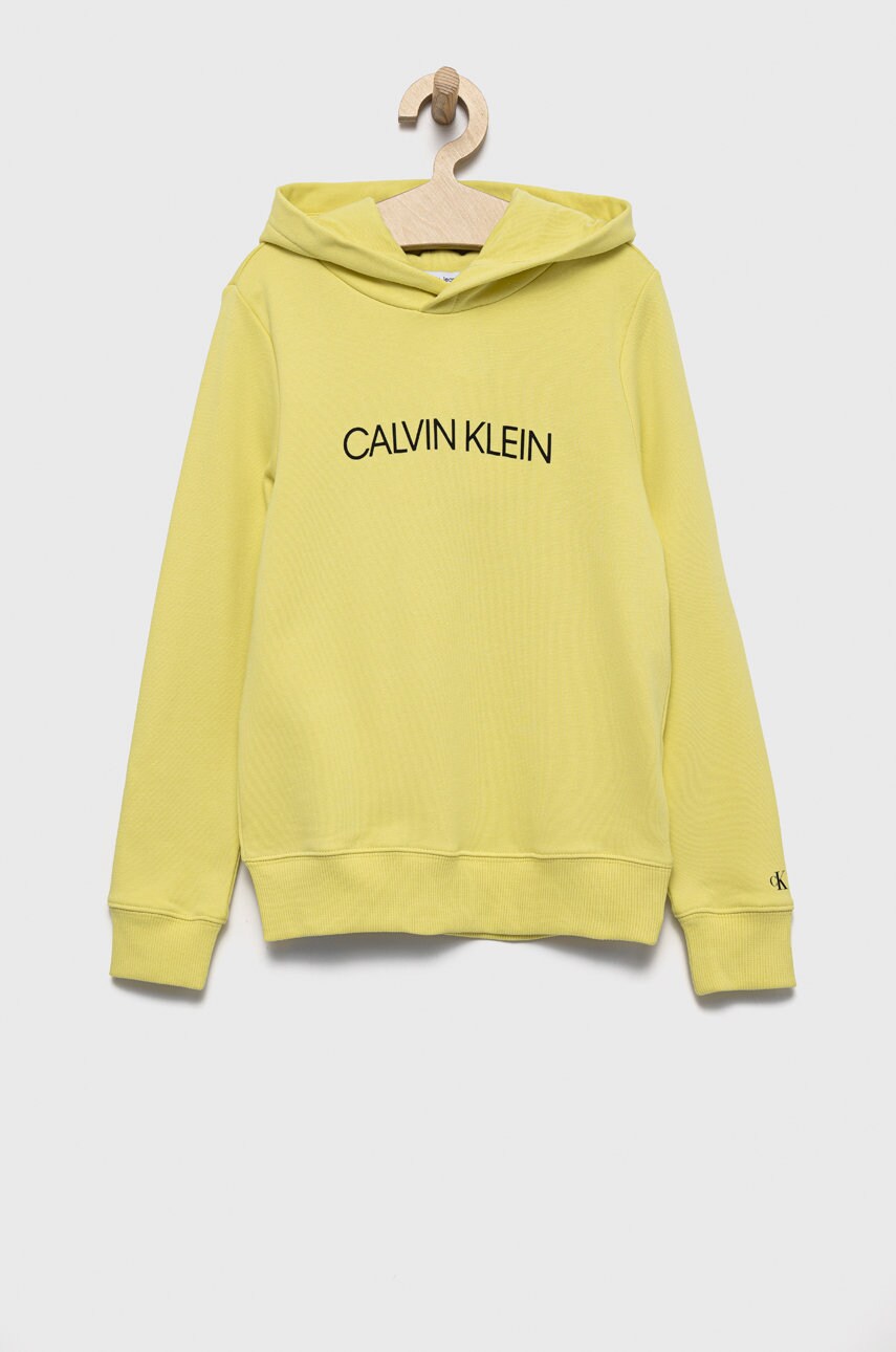 Levně Dětská bavlněná mikina Calvin Klein Jeans zelená barva, s potiskem