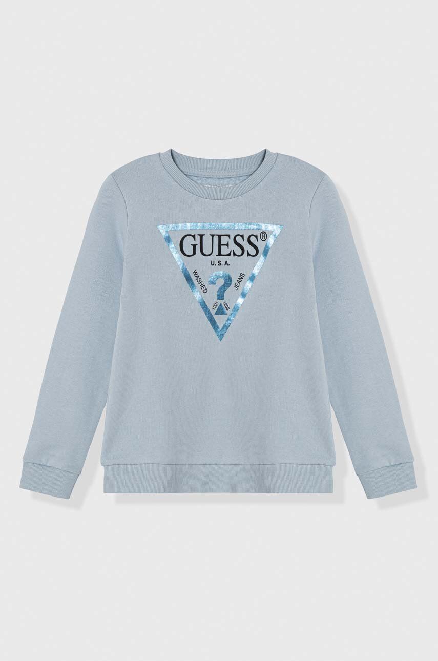 Dětská bavlněná mikina Guess s potiskem - modrá - 100 % Bavlna