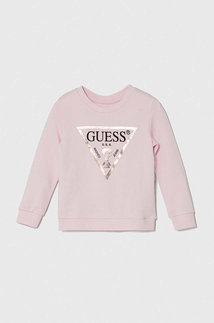 

Дитяча бавовняна кофта Guess колір рожевий з принтом