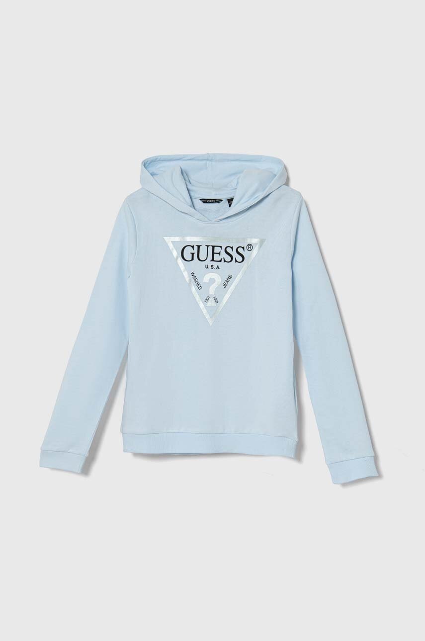 

Детски памучен суичър Guess в синьо с качулка с принт J83Q14 KAUG0, Син