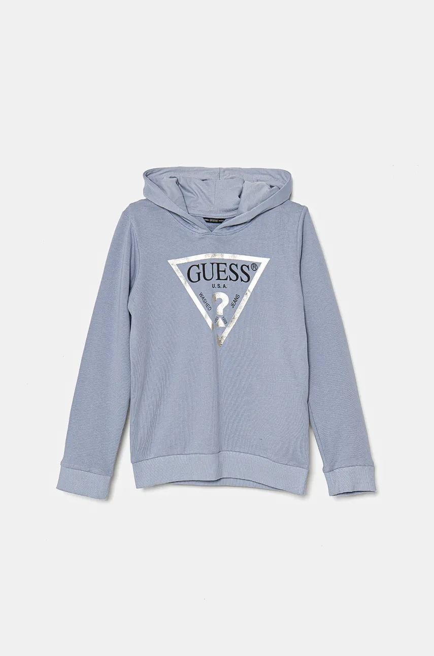 

Детски памучен суичър Guess в синьо с качулка с принт J83Q14 KAUG0, Син