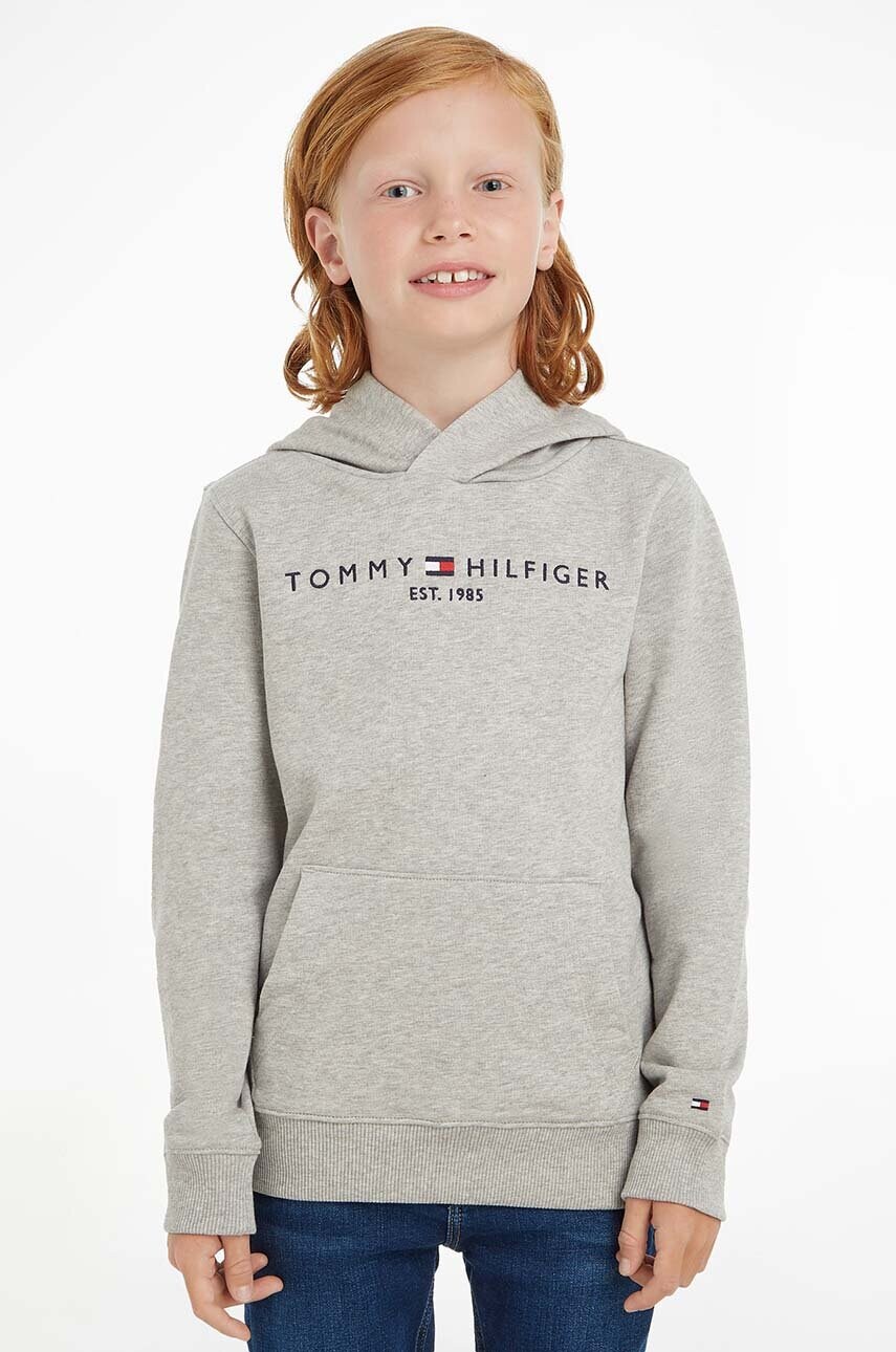 Levně Dětská bavlněná mikina Tommy Hilfiger šedá barva, s aplikací, KS0KS00213