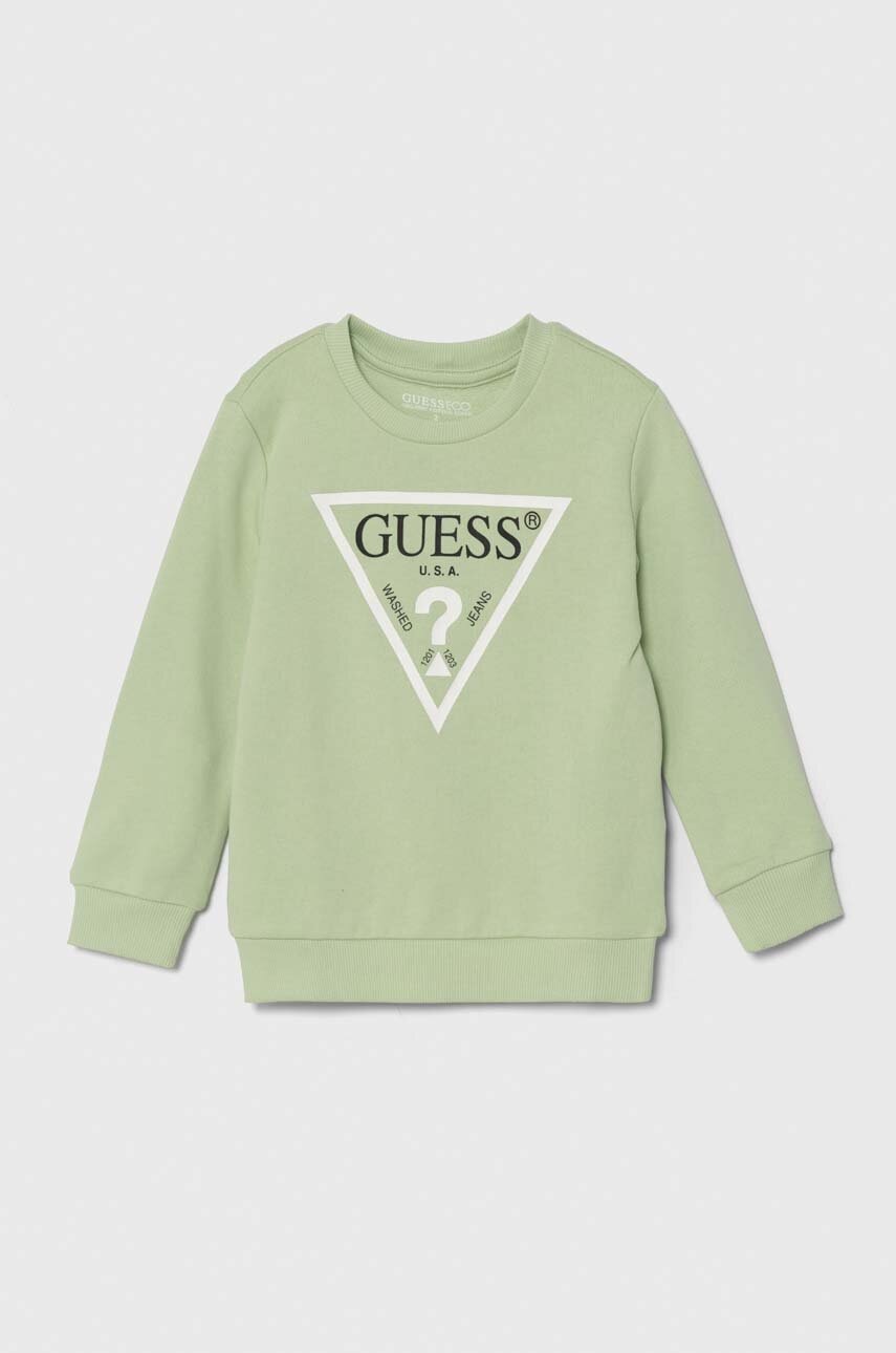 

Детски памучен суичър Guess в зелено с принт, Зелен