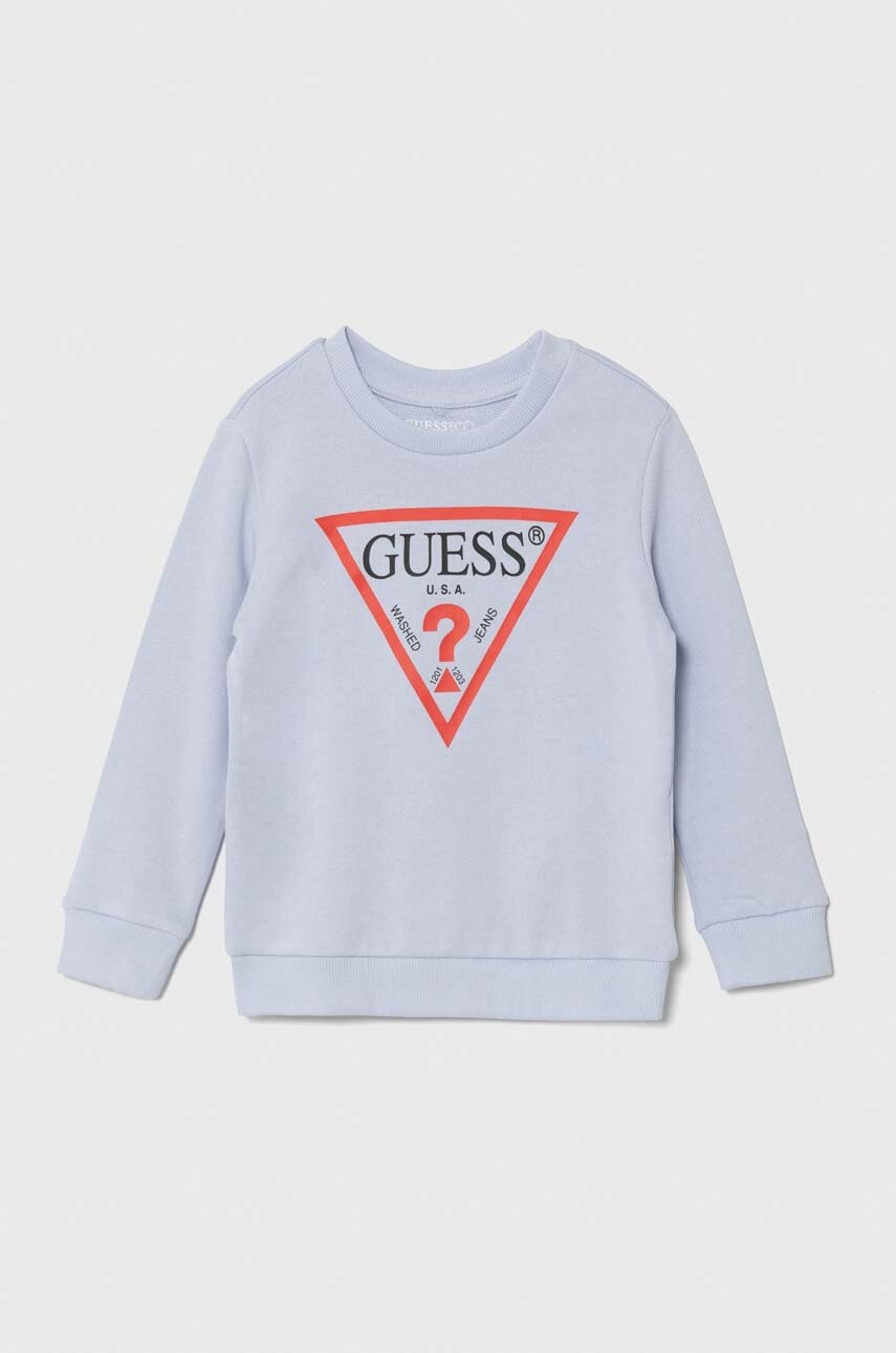 

Детски памучен суичър Guess в синьо с принт, Син