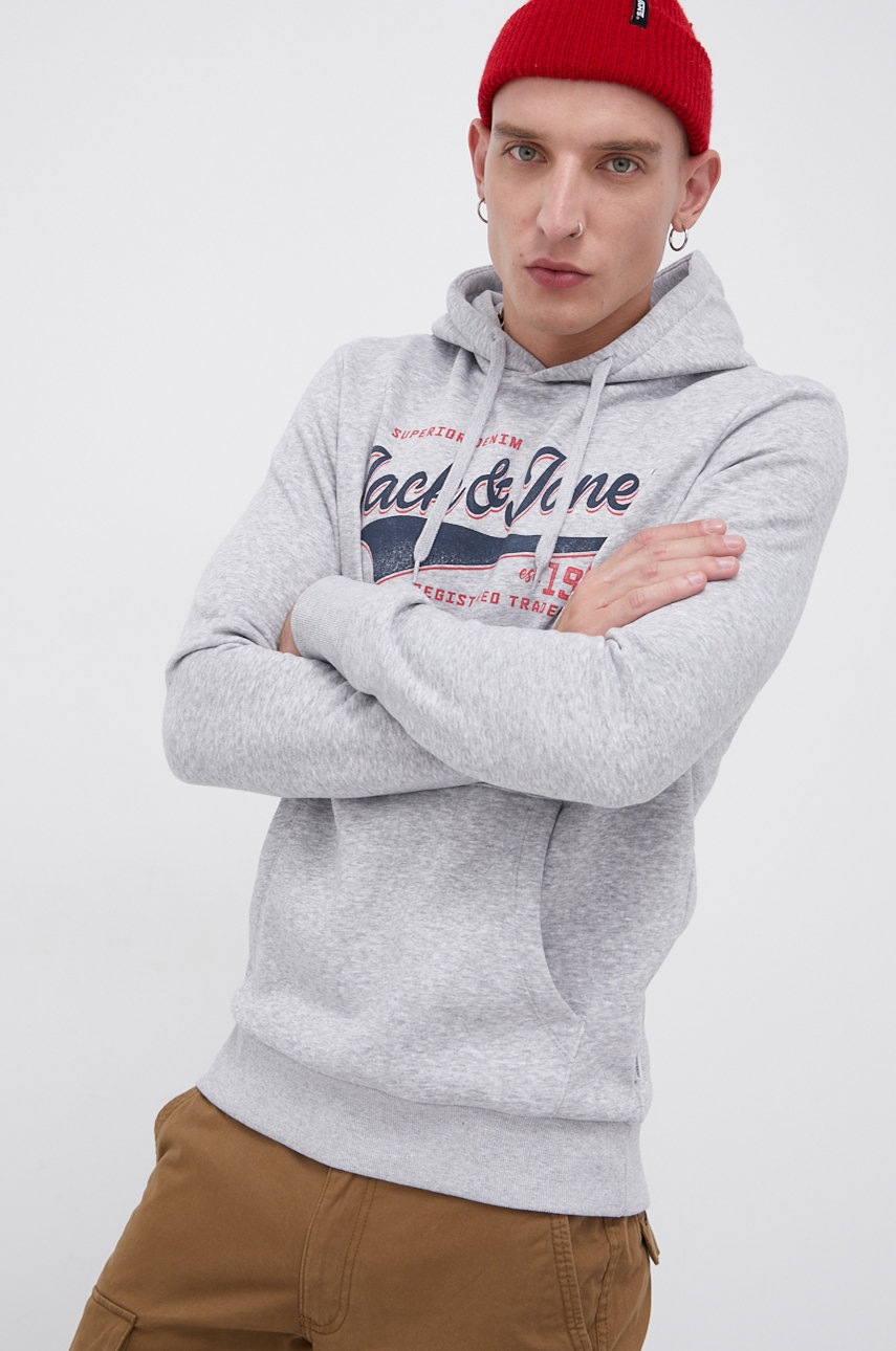 

Суичър Jack & Jones мъжки в сиво с принт, Сив