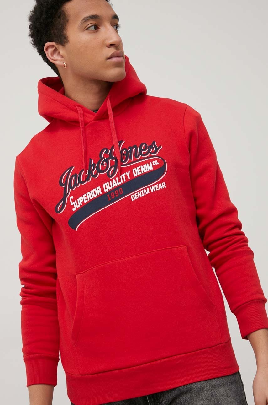 

Суичър Jack & Jones в червено с качулка с принт, Червен