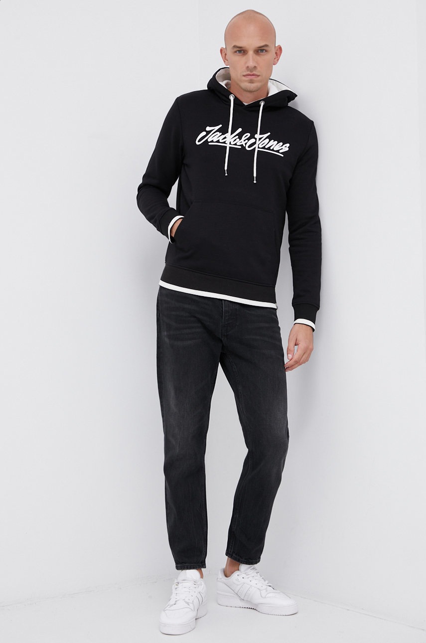 

Суичър Jack & Jones мъжки в черно с принт, Черен