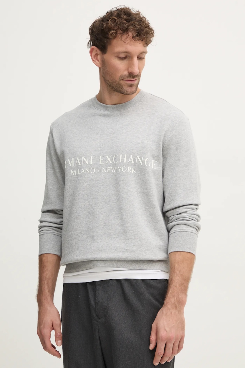 Armani Exchange hanorac de bumbac barbati, culoarea gri, cu imprimeu