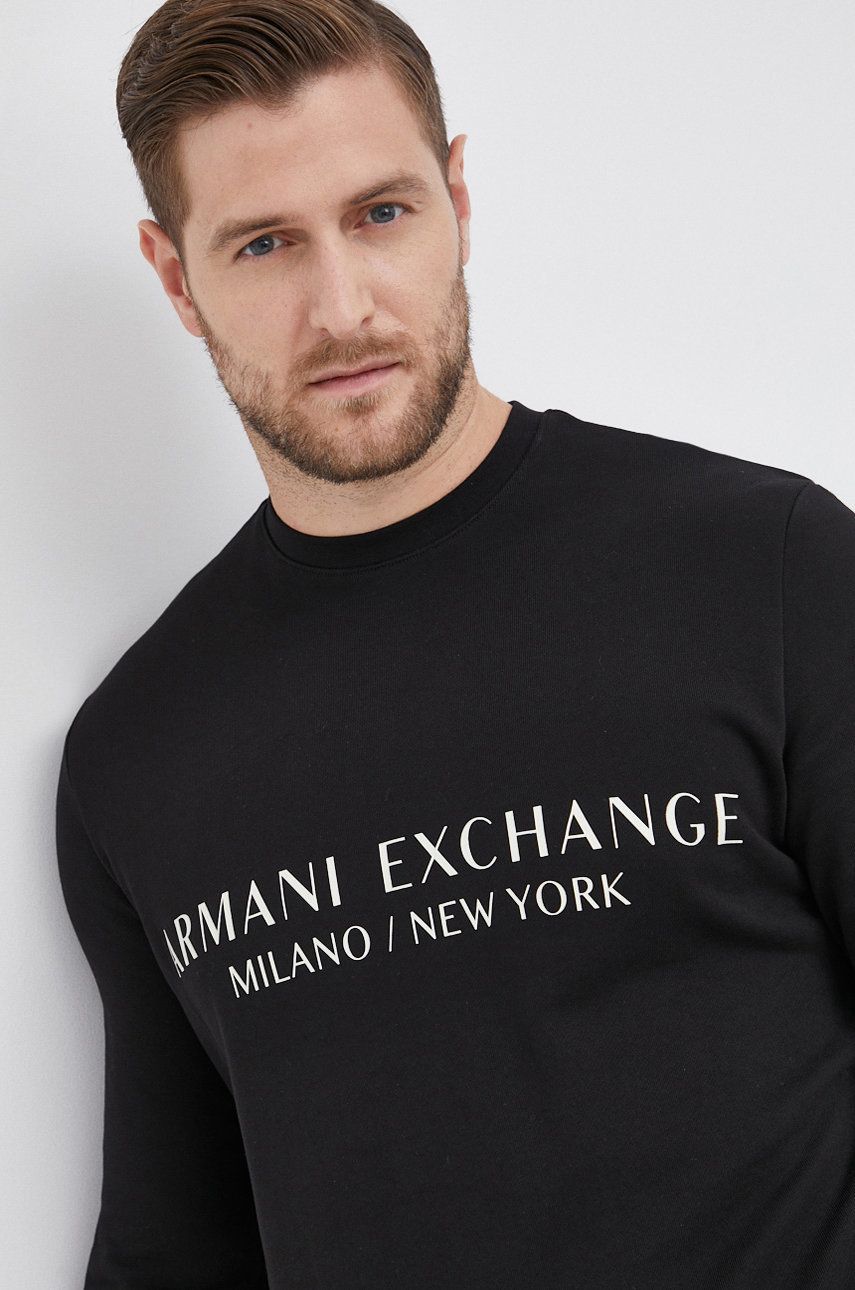 Armani Exchange Hanorac de bumbac bărbați, culoarea negru, cu imprimeu answear.ro