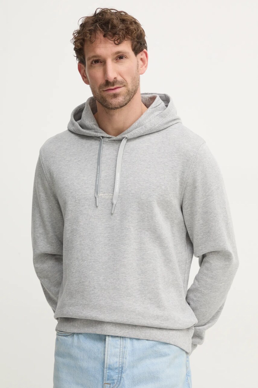 Armani Exchange Bluză bărbați, culoarea gri, cu imprimeu