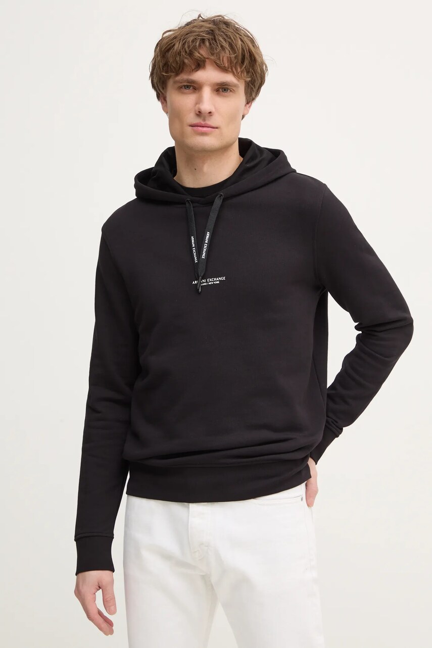 Armani Exchange Bluza barbati, culoarea negru, cu imprimeu