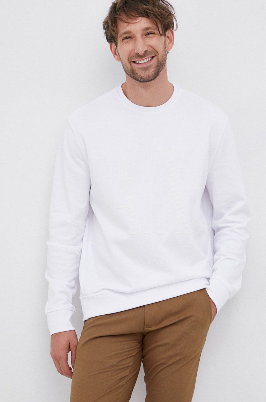 Armani Exchange Bluza bawełniana męska kolor biały z nadrukiem