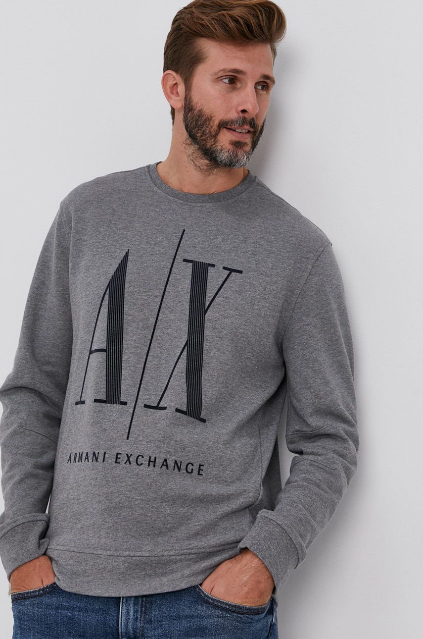 Armani Exchange Hanorac de bumbac bărbați, culoarea gri, cu imprimeu answear imagine noua