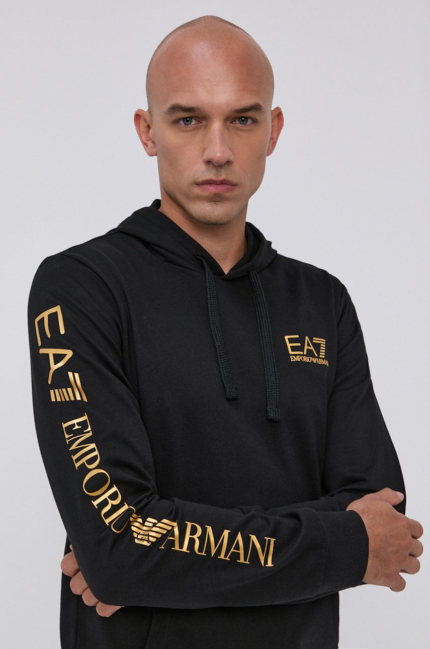 EA7 Emporio Armani Bluză bărbați, culoarea negru, cu imprimeu answear imagine noua