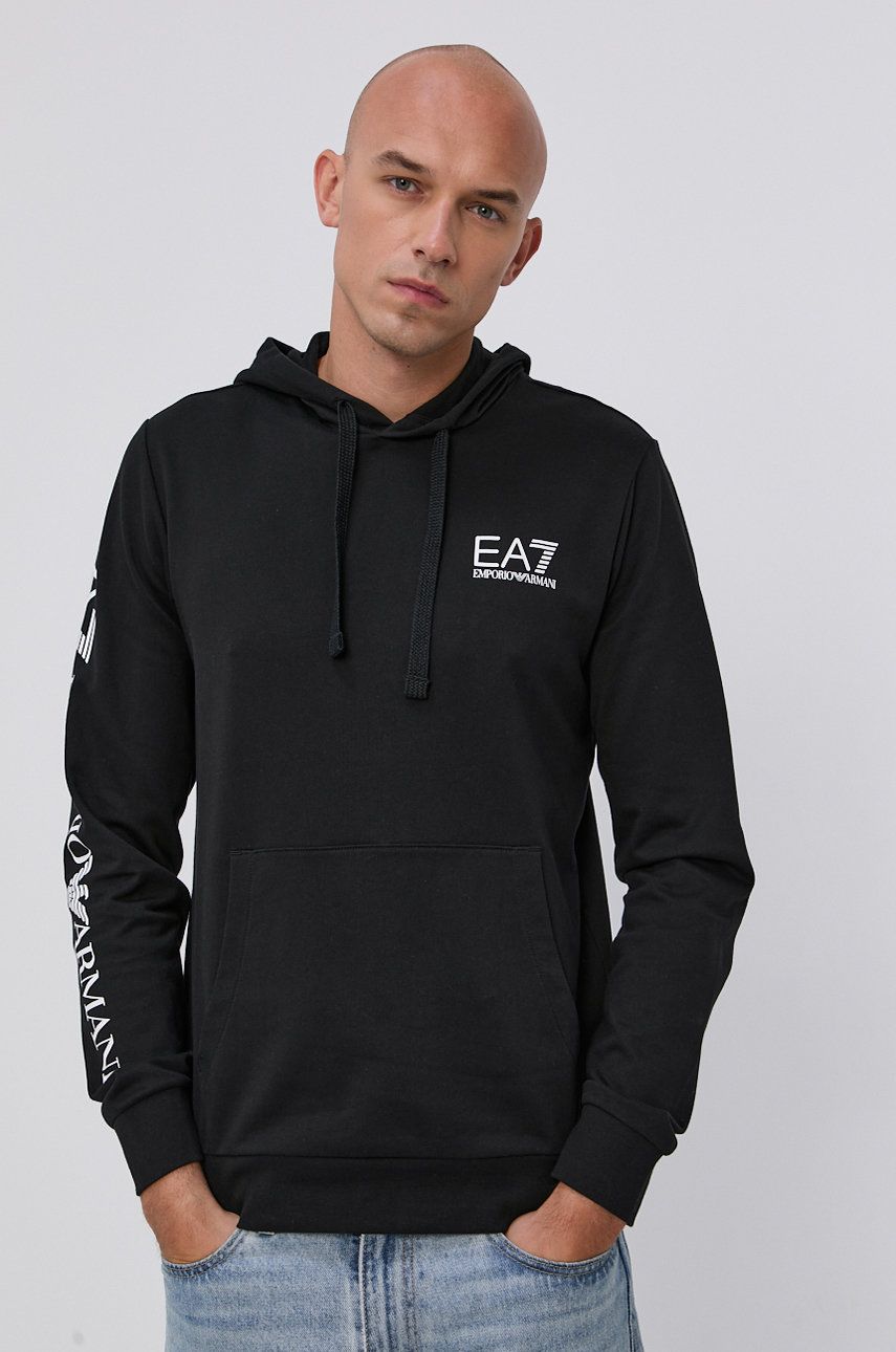 EA7 Emporio Armani Bluză bărbați, culoarea negru, cu imprimeu ANSWEAR