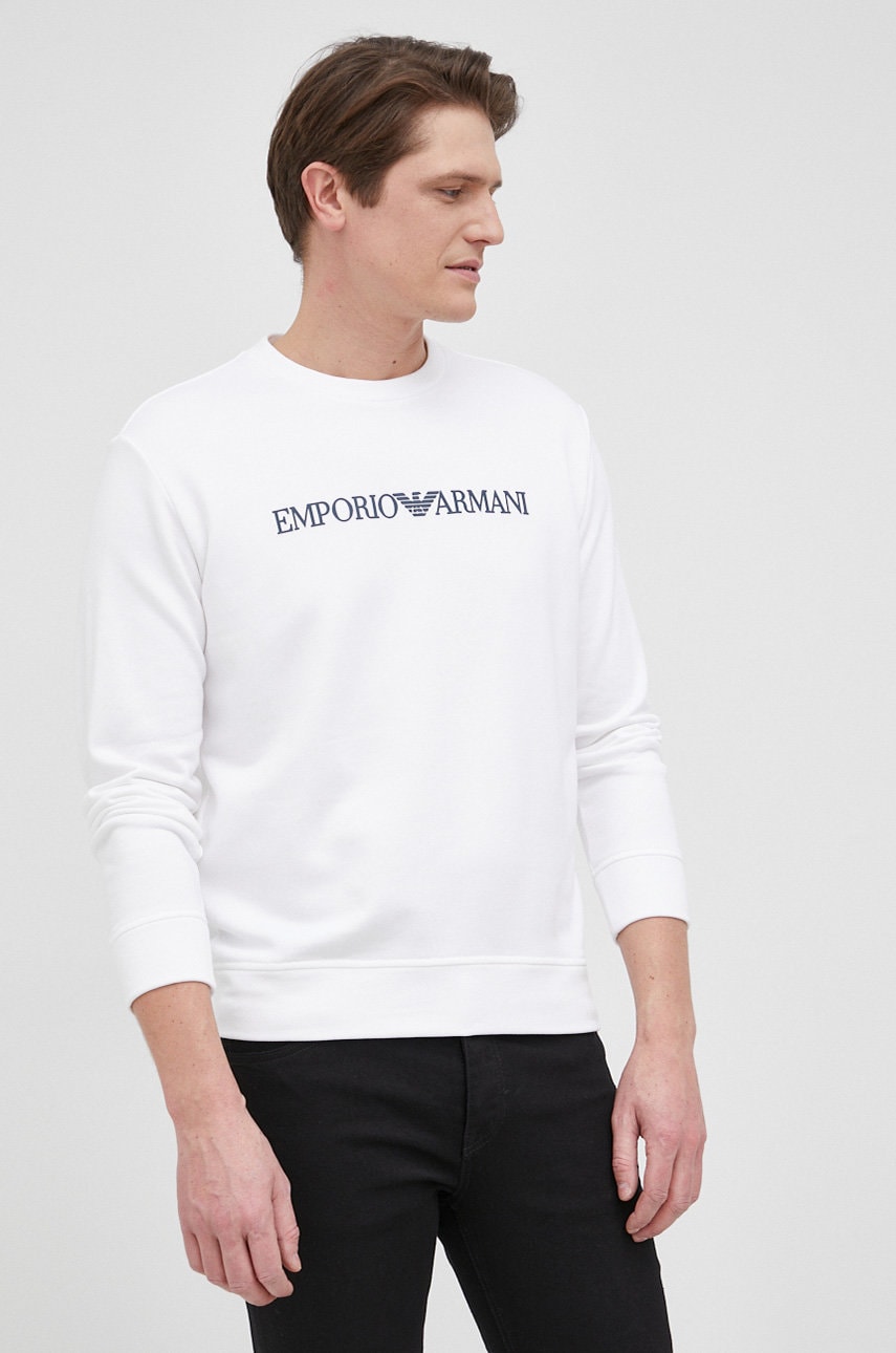 Emporio Armani bluza barbati, culoarea alb, cu imprimeu