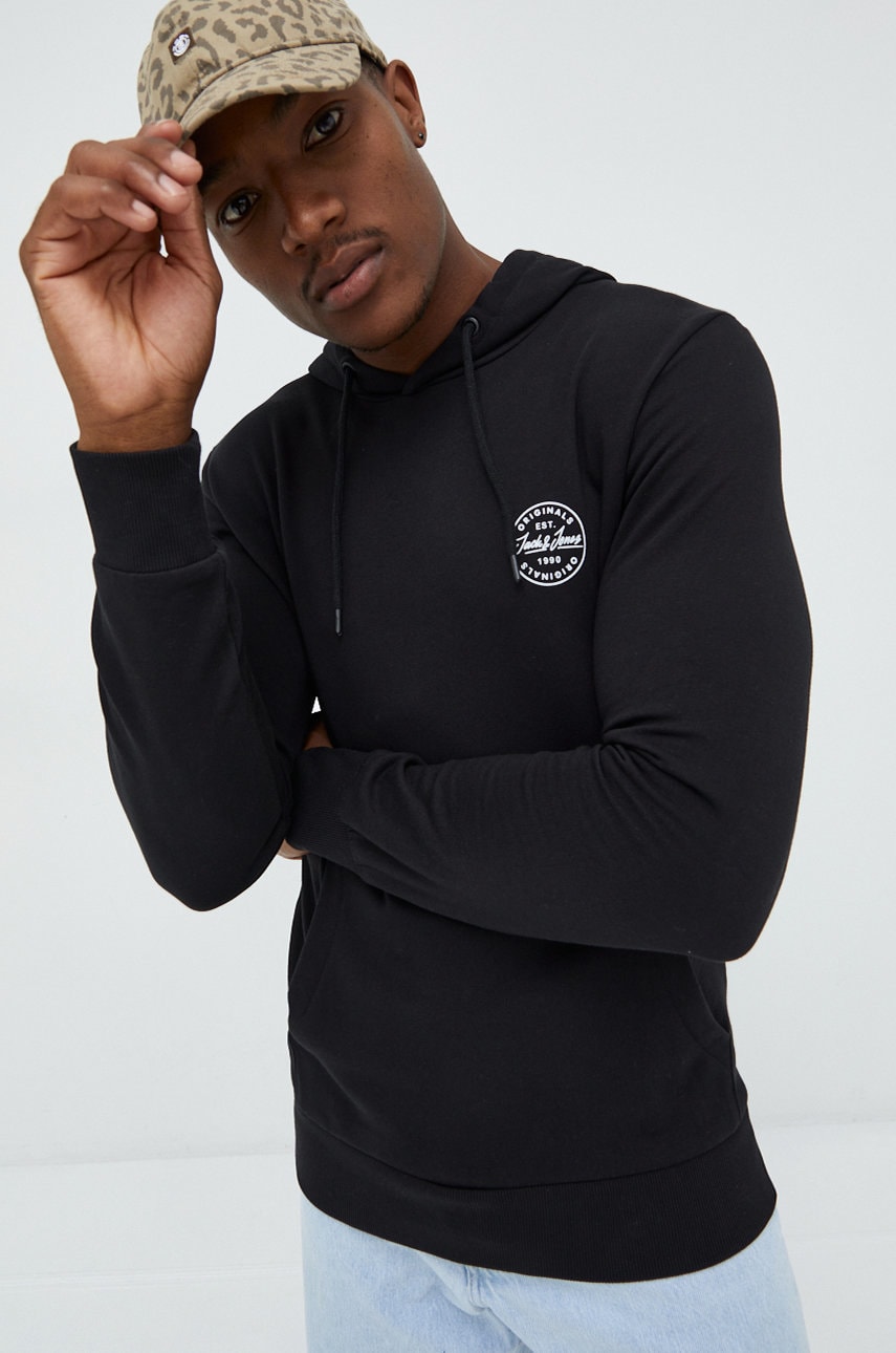 Jack & jones hanorac de bumbac barbati, culoarea negru, neted