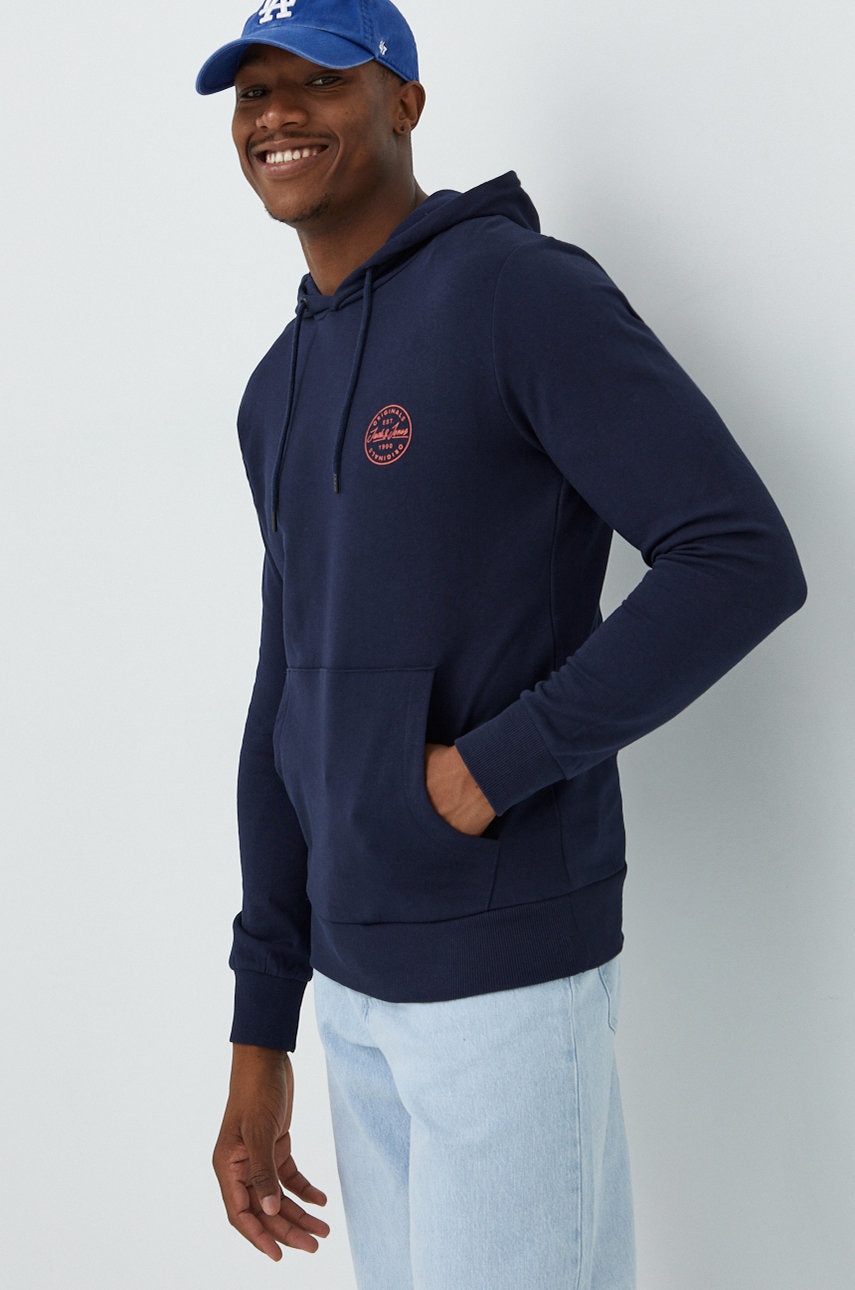 Jack & jones hanorac de bumbac barbati, culoarea albastru marin, neted