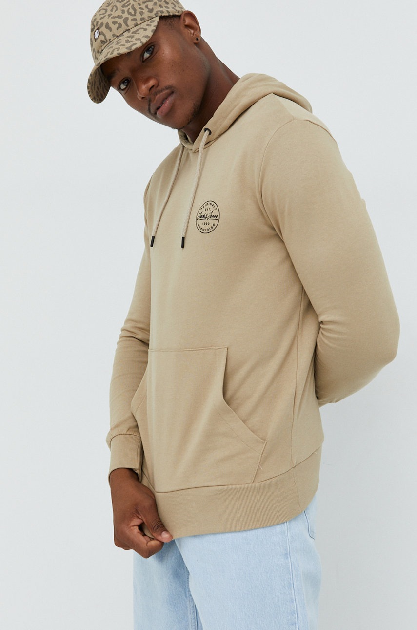 

Памучен суичър Jack & Jones в бежово с изчистен дизайн, Бежов