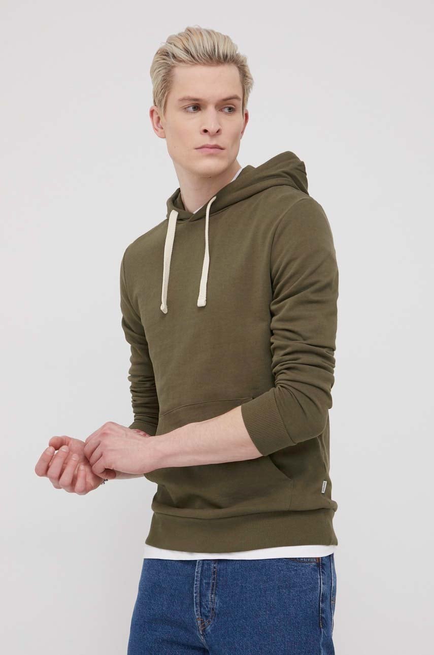 Jack & jones hanorac de bumbac barbati, culoarea verde, neted