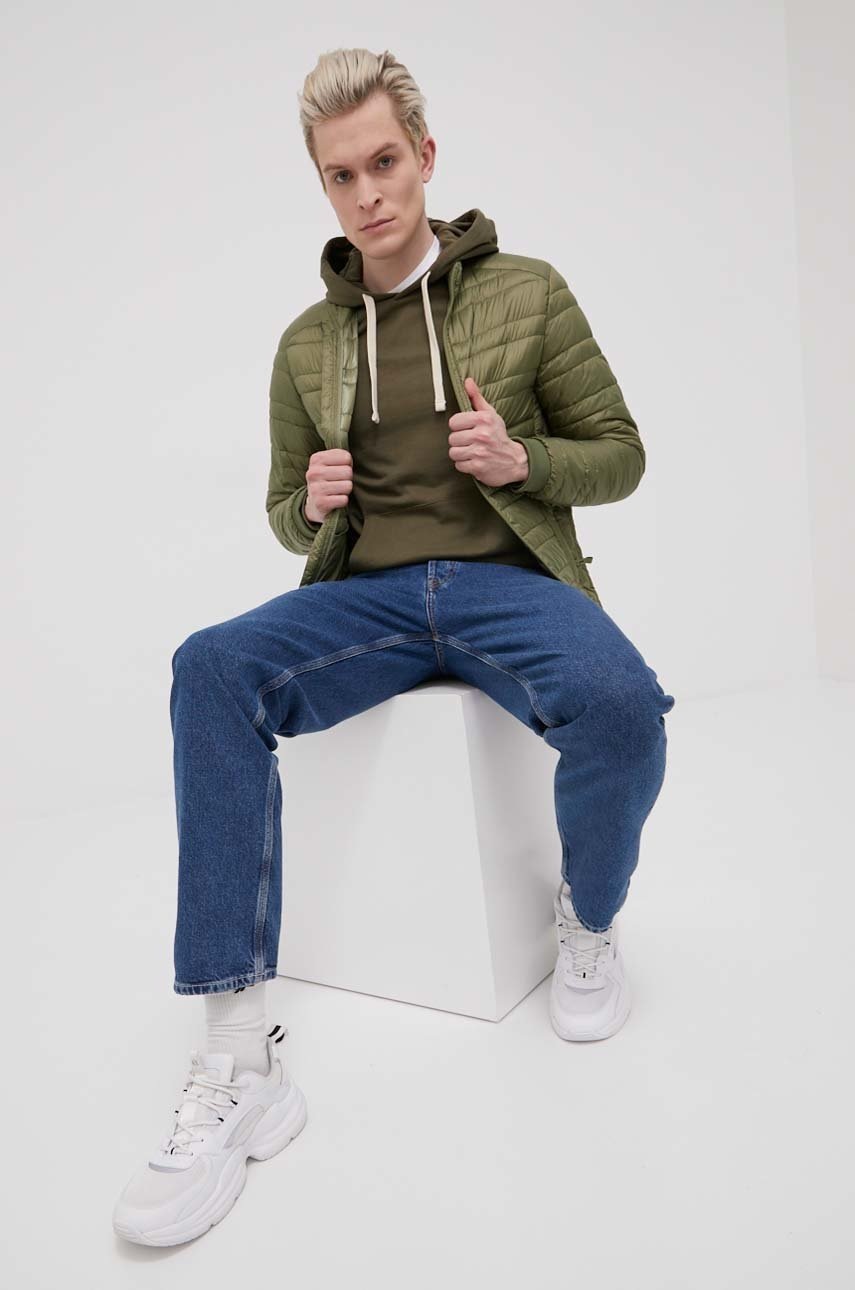 

Хлопковая кофта Jack & Jones мужская цвет зелёный однотонная