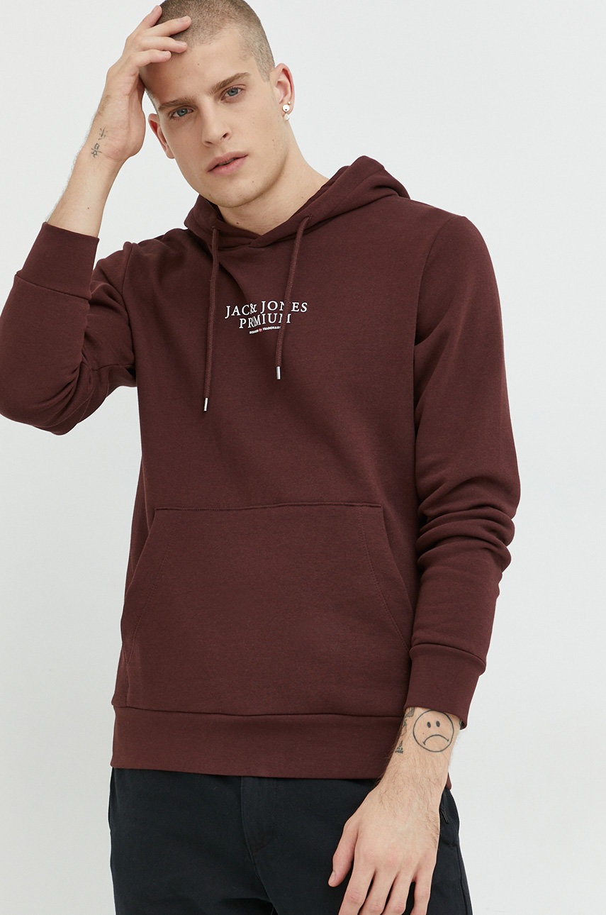 

Кофта Premium by Jack&Jones Archie мужская цвет коричневый с капюшоном с принтом
