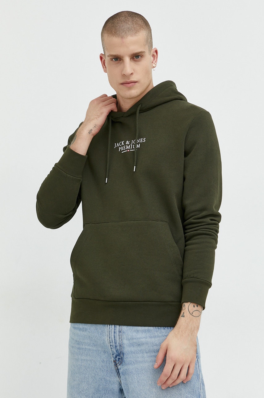 Premium by jack&jones bluza archie barbati, culoarea verde, cu glugă, cu imprimeu