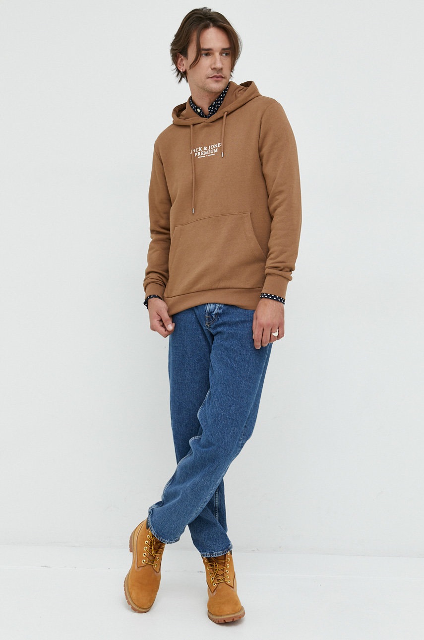 

Кофта Premium by Jack&Jones Archie мужская цвет коричневый с капюшоном с принтом