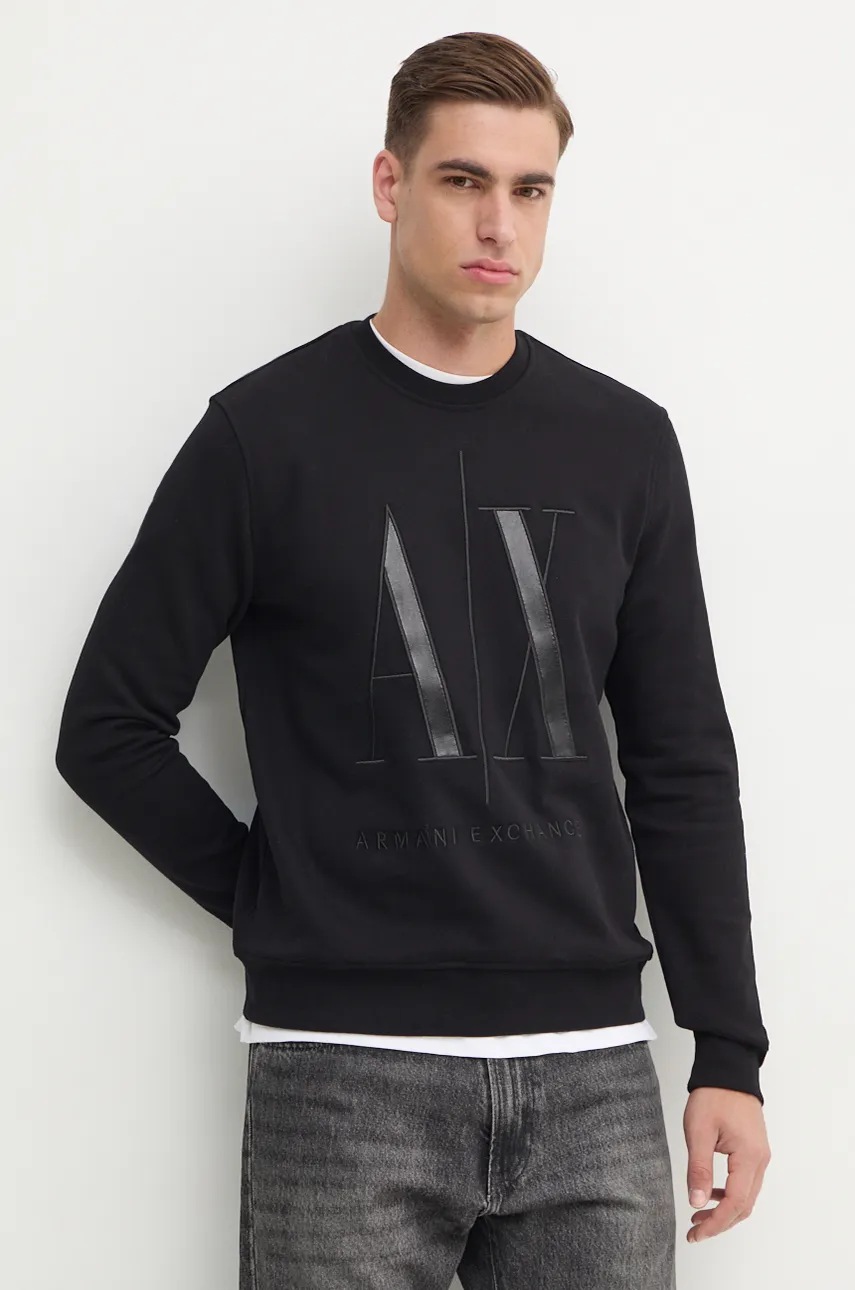 

Памучен суичър Armani Exchange в черно с апликация, Черен