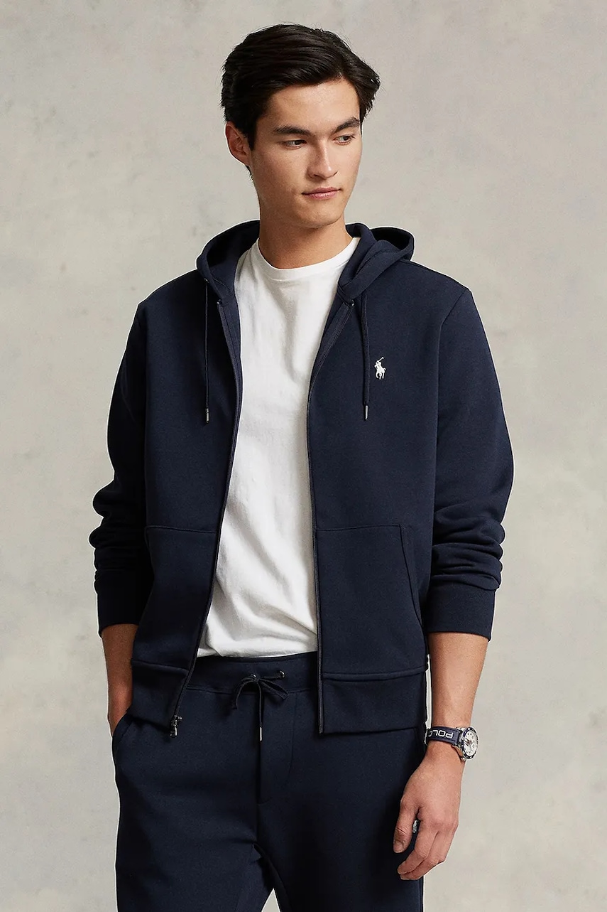 Levně Mikina Polo Ralph Lauren pánská, černá barva, s kapucí, hladká