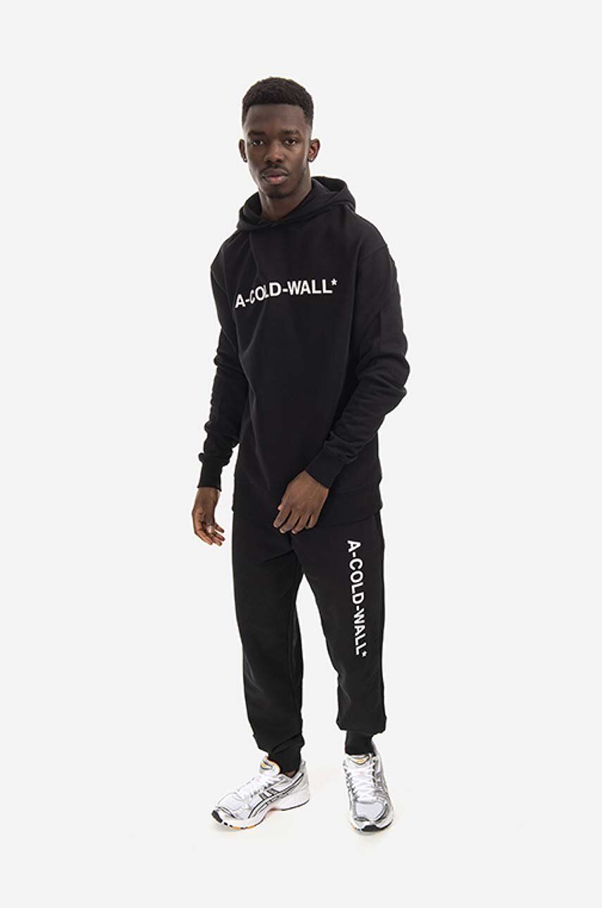 Βαμβακερή μπλούζα A-COLD-WALL* Essential Logo Hoodie χρώμα: μαύρο, με κουκούλα φωτογραφία