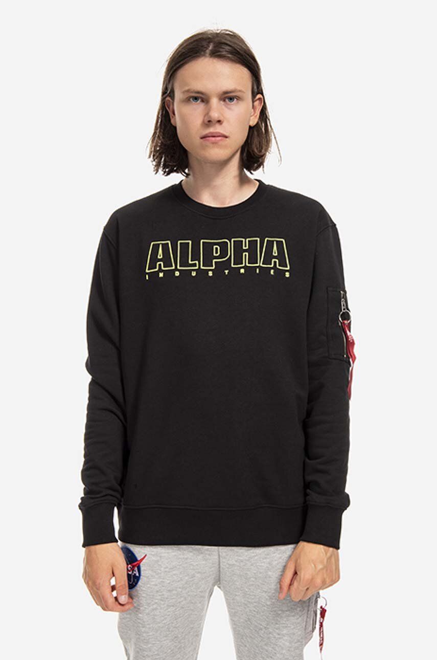 Mikina Alpha Industries Embroidery pánská, černá barva, s potiskem, 116312.03-black - černá -  