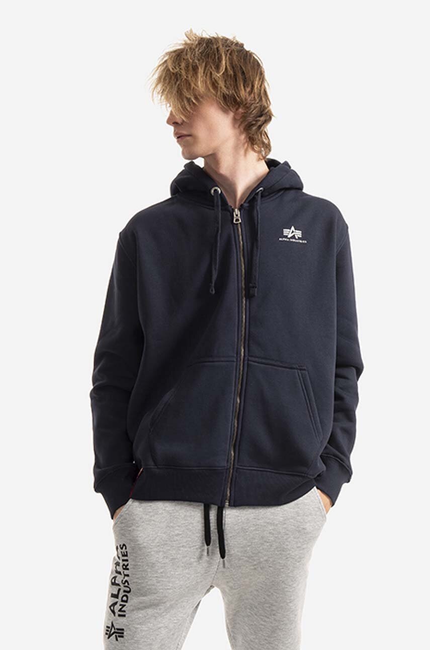 Alpha Industries bluză barbati, culoarea albastru marin, cu glugă, cu imprimeu 118342.07-navy