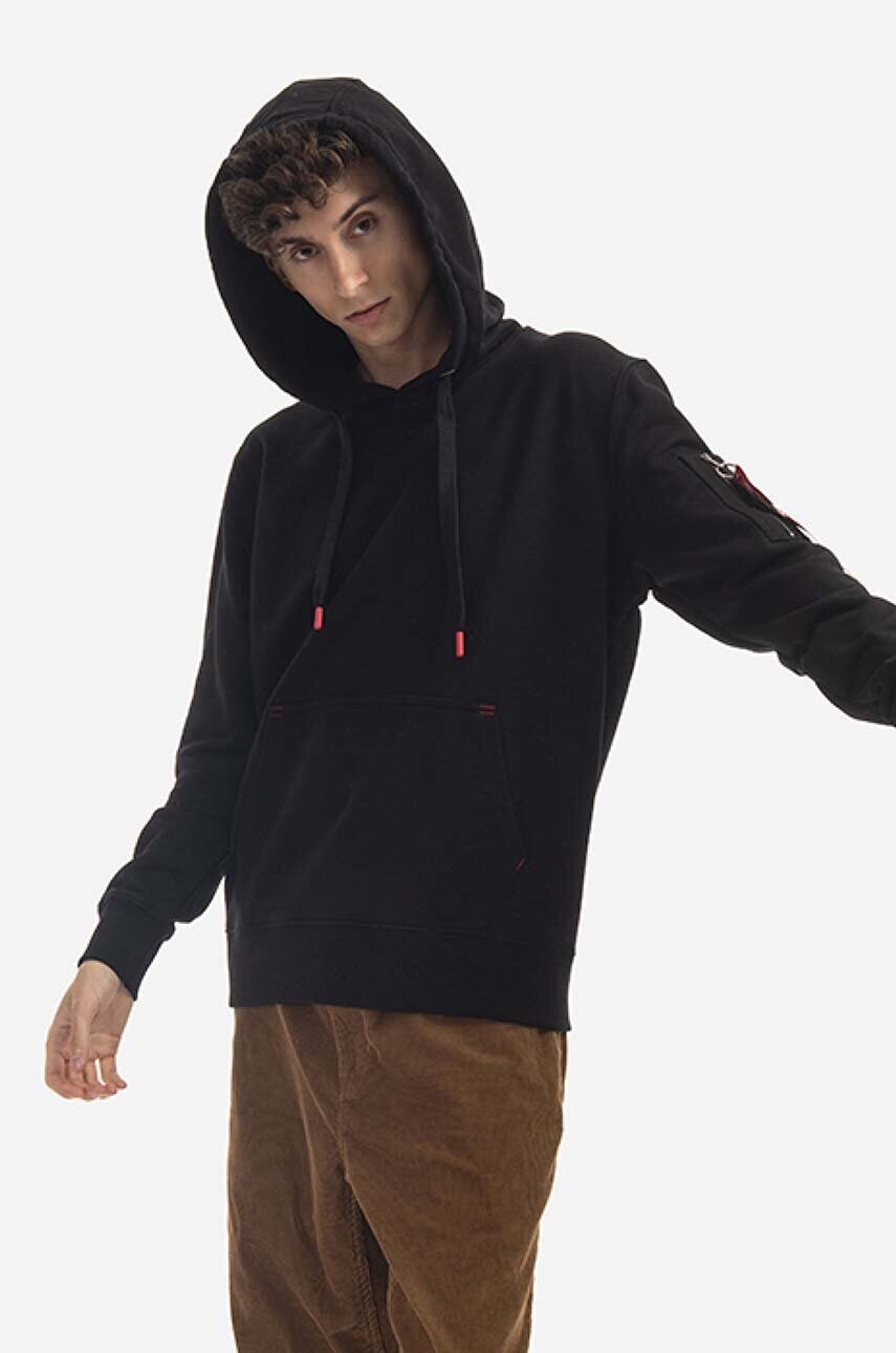 

Кофта Alpha Industries чоловіча колір чорний з капюшоном з принтом 126314.03-black