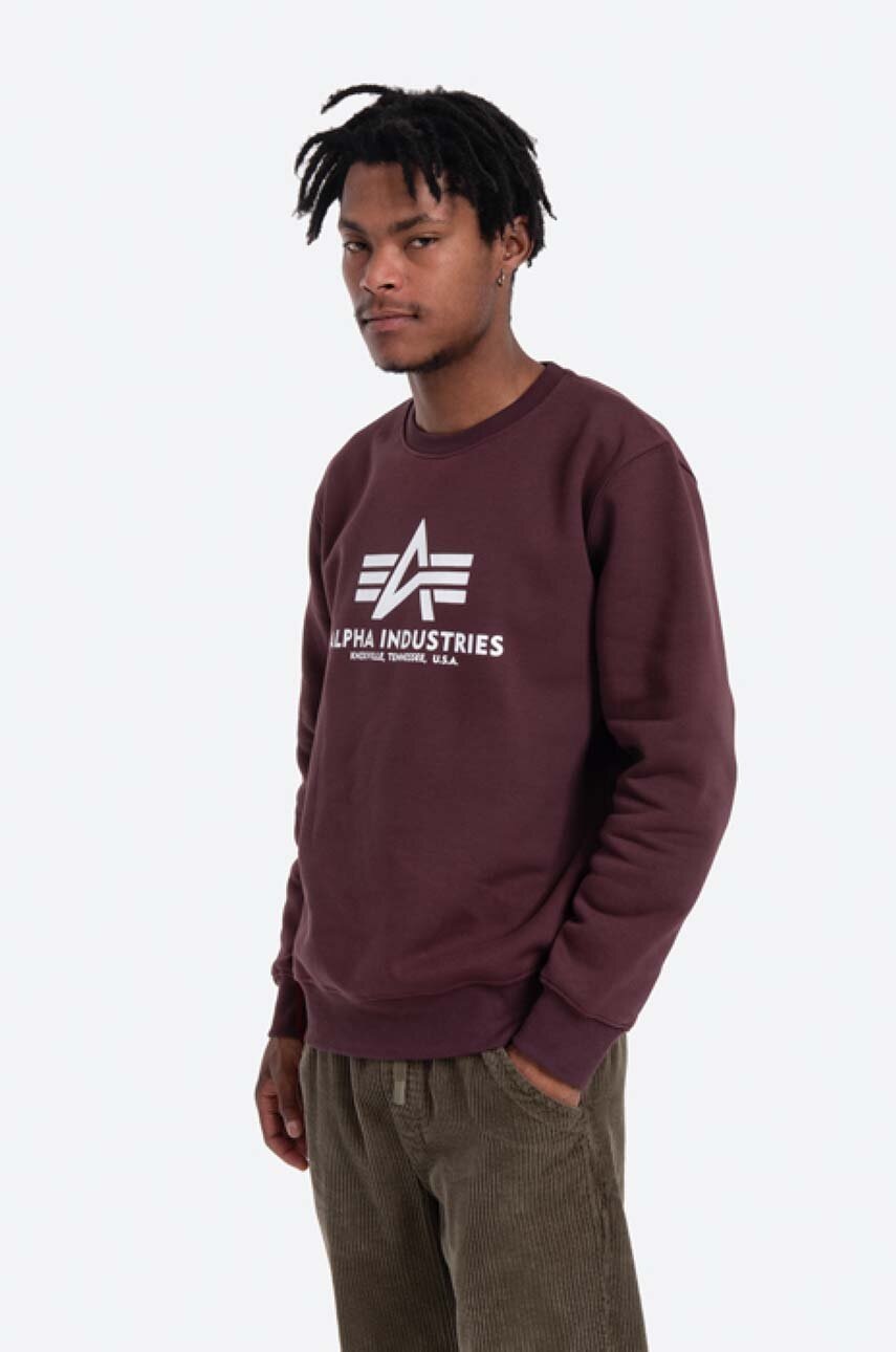 Alpha Industries bluză bluză Alpha Industries Basic 178302 21 barbati, culoarea bordo, cu imprimeu 178302.21-maroon