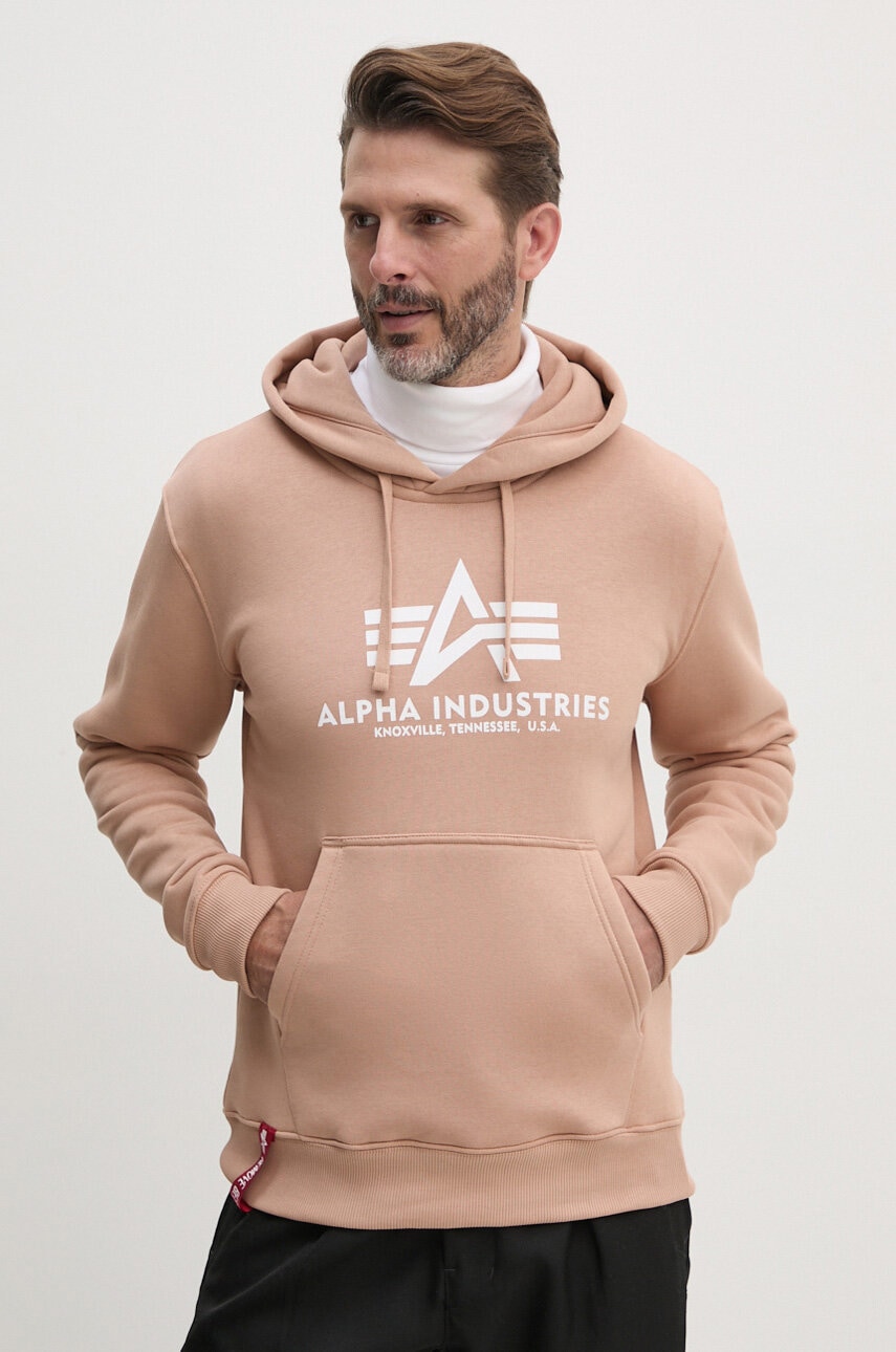 Alpha Industries bluza barbati, culoarea roz, cu glugă, cu imprimeu