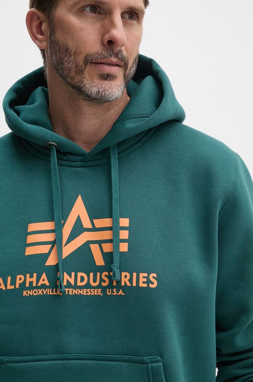 

Суичър Alpha Industries в зелено с качулка с принт, Зелен