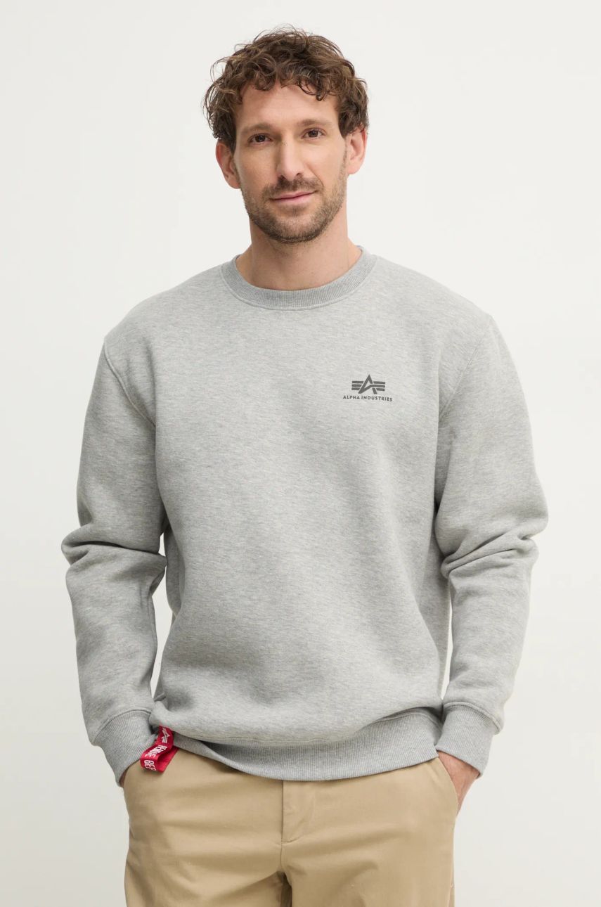 Alpha Industries bluză Basic Sweater Small Logo bărbați, culoarea gri, cu imprimeu 188307.17-grey