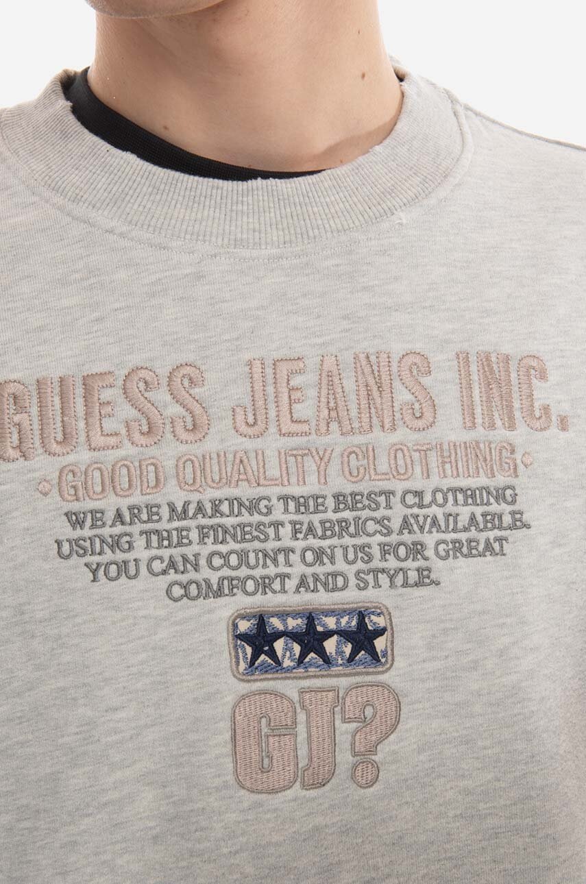 Βαμβακερή μπλούζα Guess χρώμα: γκρι, Bluza GUESS USA Crewneck Sweatshirt M2BQ03KBB40 A118 F3M2BQ03KBB40 A118 φωτογραφία