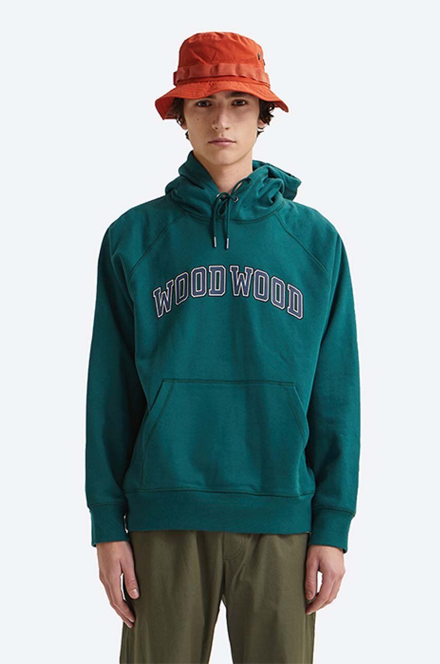 Wood Wood hanorac de bumbac Fred Ivy Hoodie barbati, culoarea verde, cu glugă, cu imprimeu 12135616.2493-DARKEME