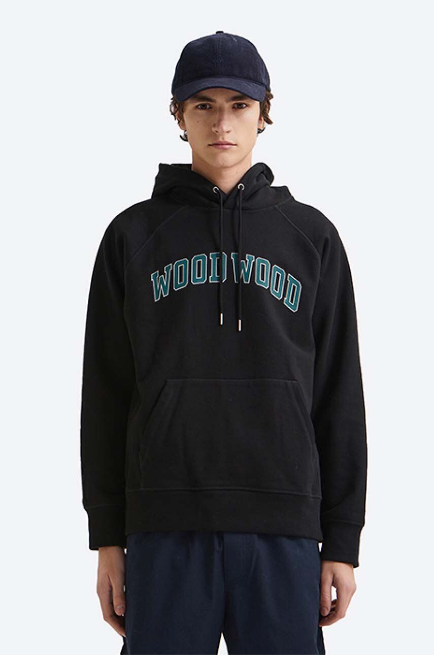 

Хлопковая кофта Wood Wood Fred Ivy Hoodie мужская цвет чёрный с капюшоном с принтом 12135616.2493-DARKEME