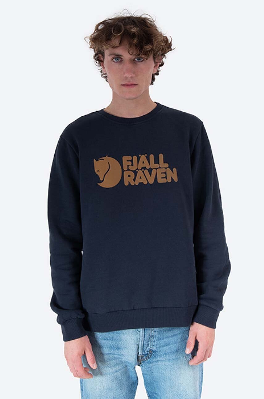 Fjallraven Hanorac De Bumbac Logo Sweater Barbati, Culoarea Albastru Marin, Cu Imprimeu F84142-345