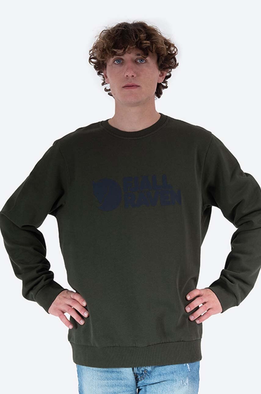 Fjallraven hanorac de bumbac Logo Sweater barbati, culoarea verde, cu imprimeu F84142-345