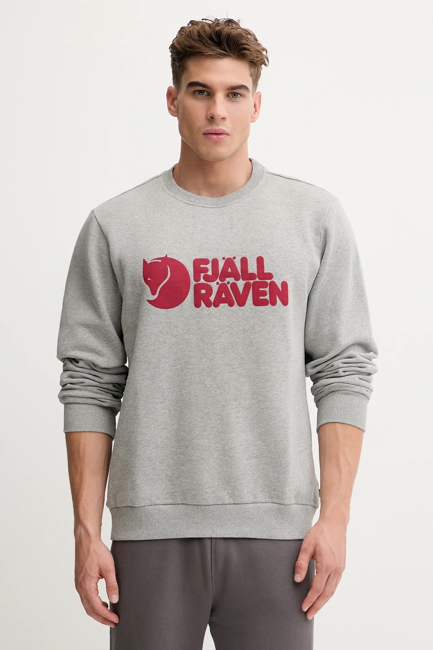 Fjallraven hanorac de bumbac Logo Sweater barbati, culoarea gri, cu imprimeu, F84142