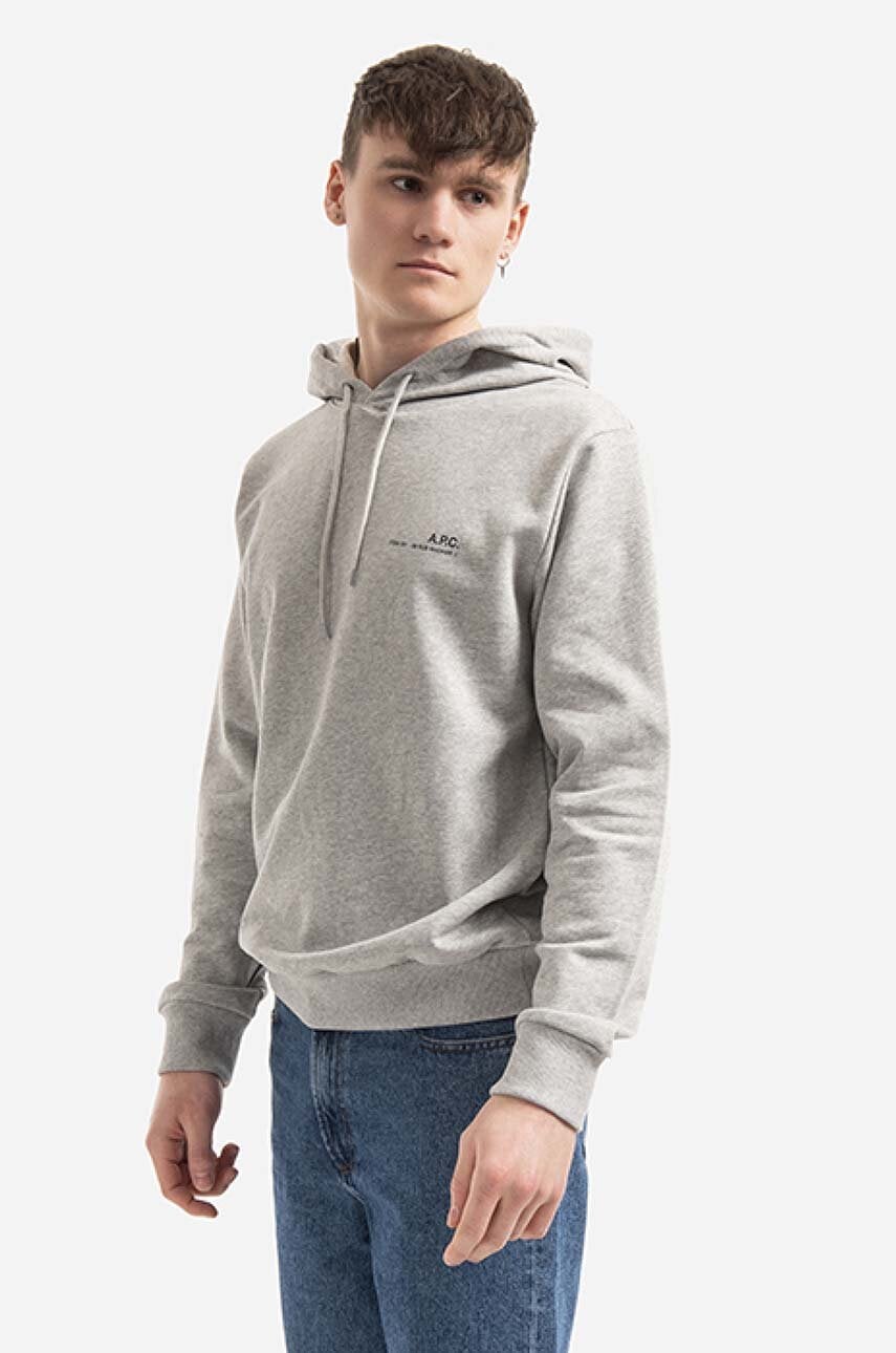 A.P.C. hanorac de bumbac Hoodie Item bărbați, culoarea gri, cu glugă, uni COEAS.H27672-DARKNAVY