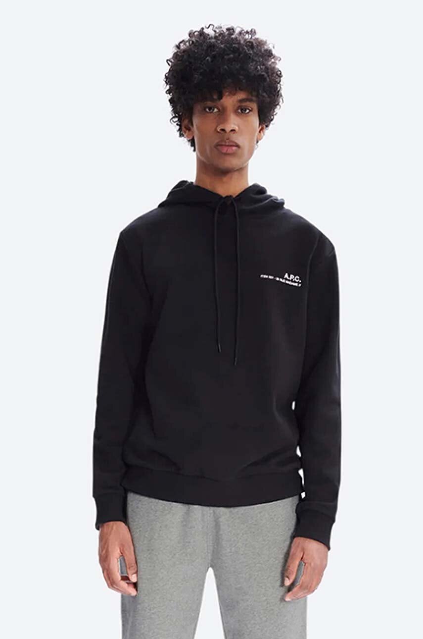 A.P.C. hanorac de bumbac Hoodie Item bărbați, culoarea negru, cu glugă, uni COEAS.H27672-DARKNAVY