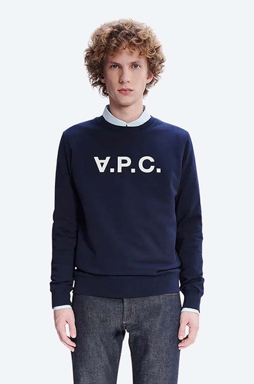 A.P.C. hanorac de bumbac Sweat Vpc bărbați, culoarea bleumarin, cu imprimeu COECQ.H27378-DARKNAVY