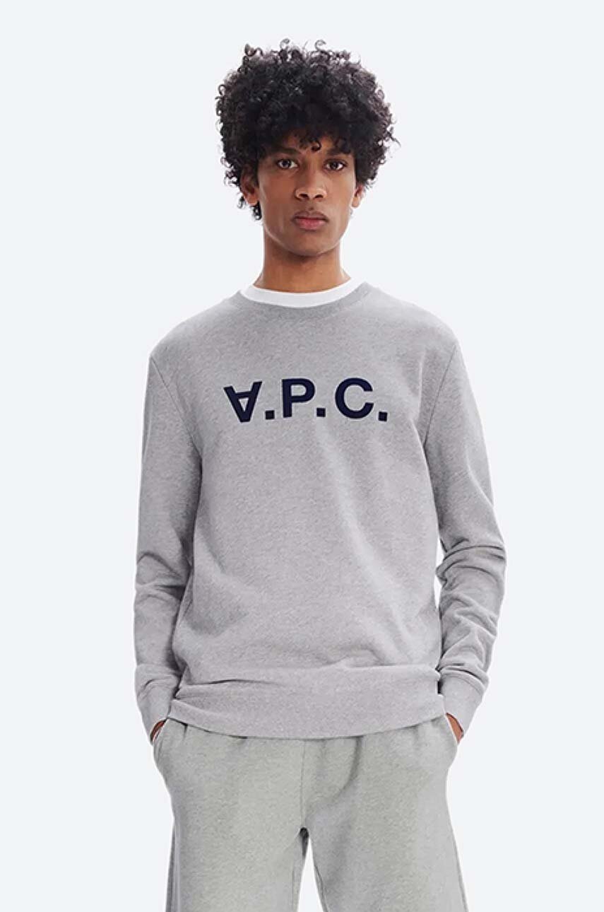 A.P.C. hanorac de bumbac Sweat Vpc bărbați, culoarea gri, cu imprimeu COECQ.H27378-DARKNAVY