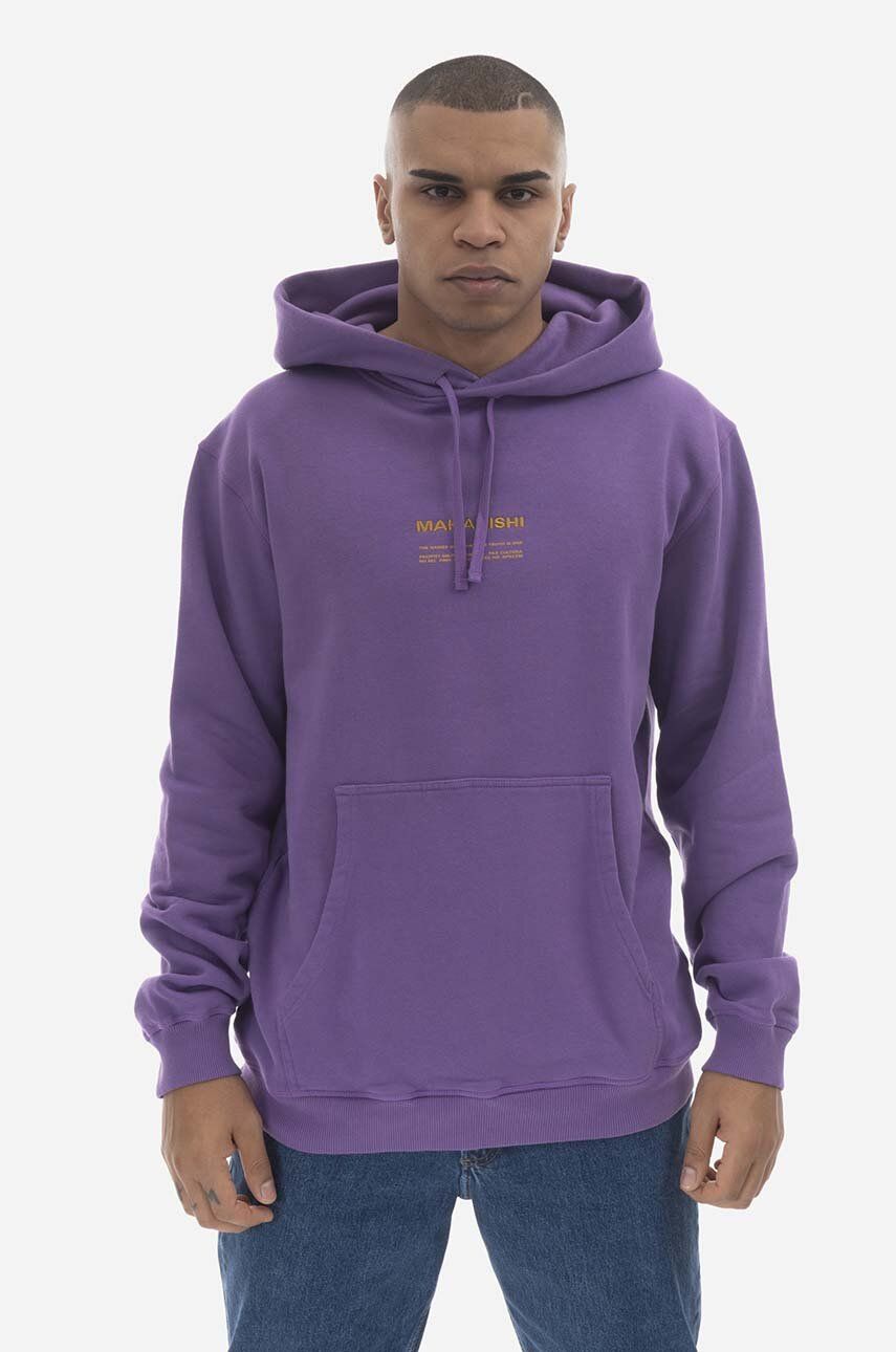 Bavlněná mikina Maharishi Miltype Embroidered Hooded Sweat 7010 PURPLE pánská, fialová barva, s kapucí, potiskem